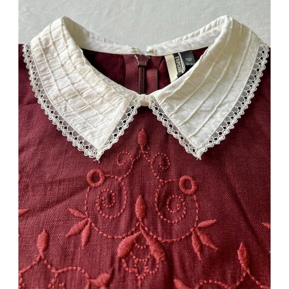 Top Shop Dress Embroidered SZ 12 Peter Pan Collar Twee Academia Wednesday Adams - Picture 13 of 14